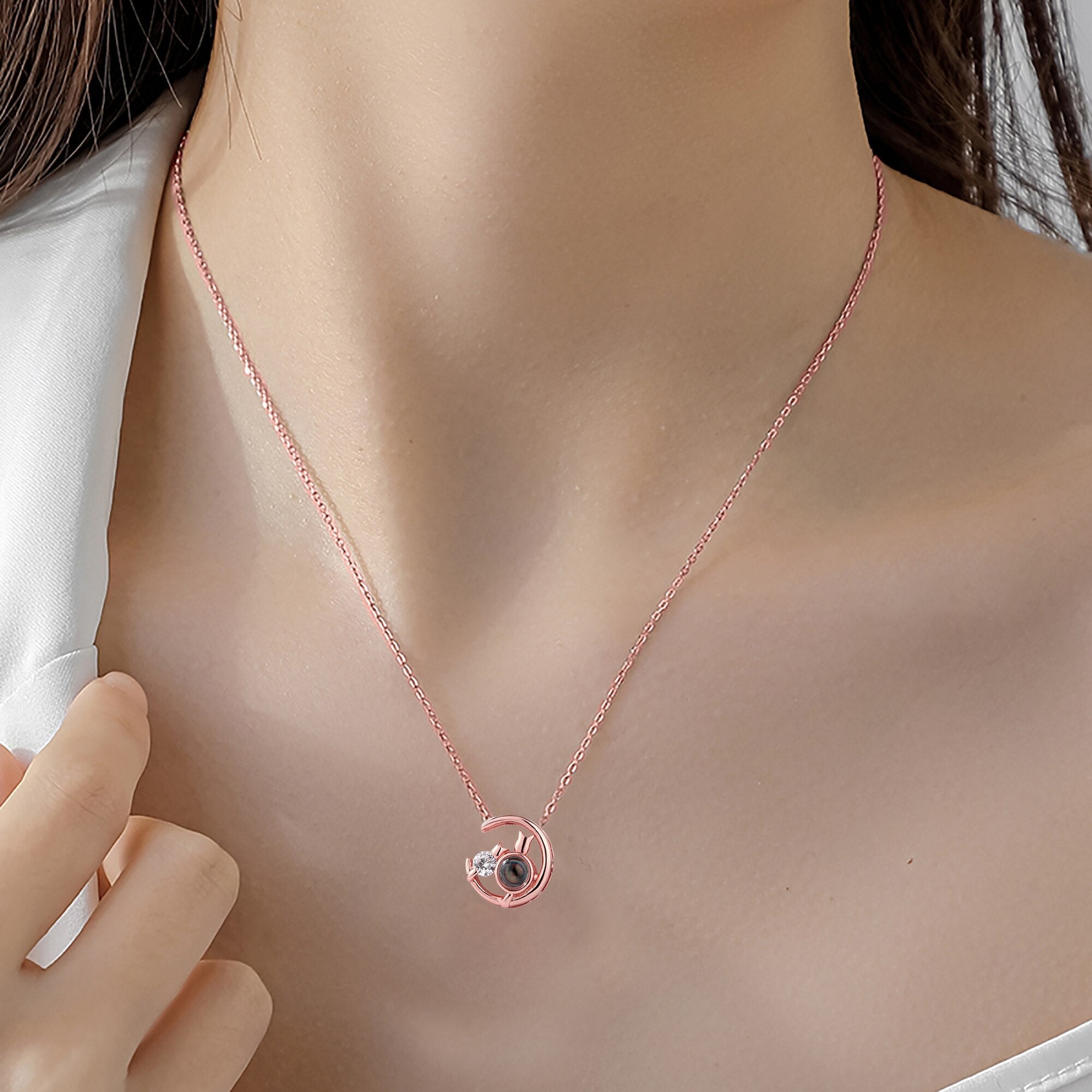 Moon Cat with customizable photos Projection Necklace  Pendant Jewelry